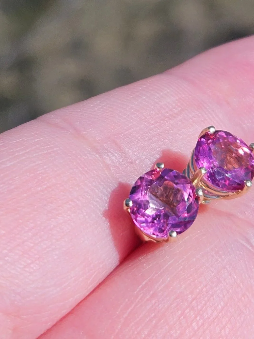 14K Yellow Gold Pink Topaz 4 Prong Stud Earrings 7mm - Picture 9 of 16